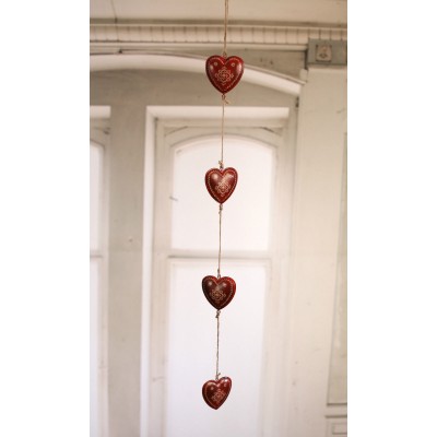 Red Tin String of 4 Hearts on Twine Home Decor Gift 80cms BRAND NEW Red   181421758950